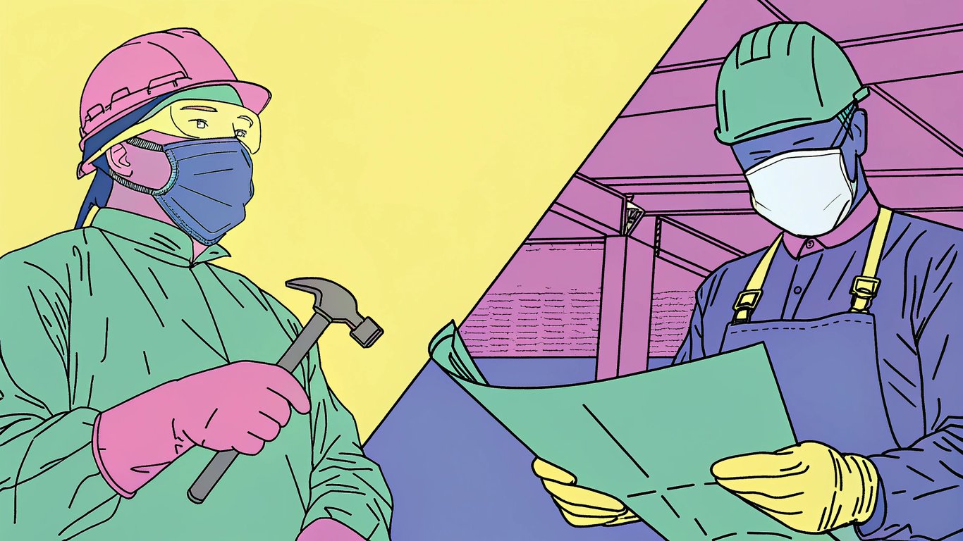 A surgeon and a general contractor side-by-side, illustrating the difference between specialized and general expertise.