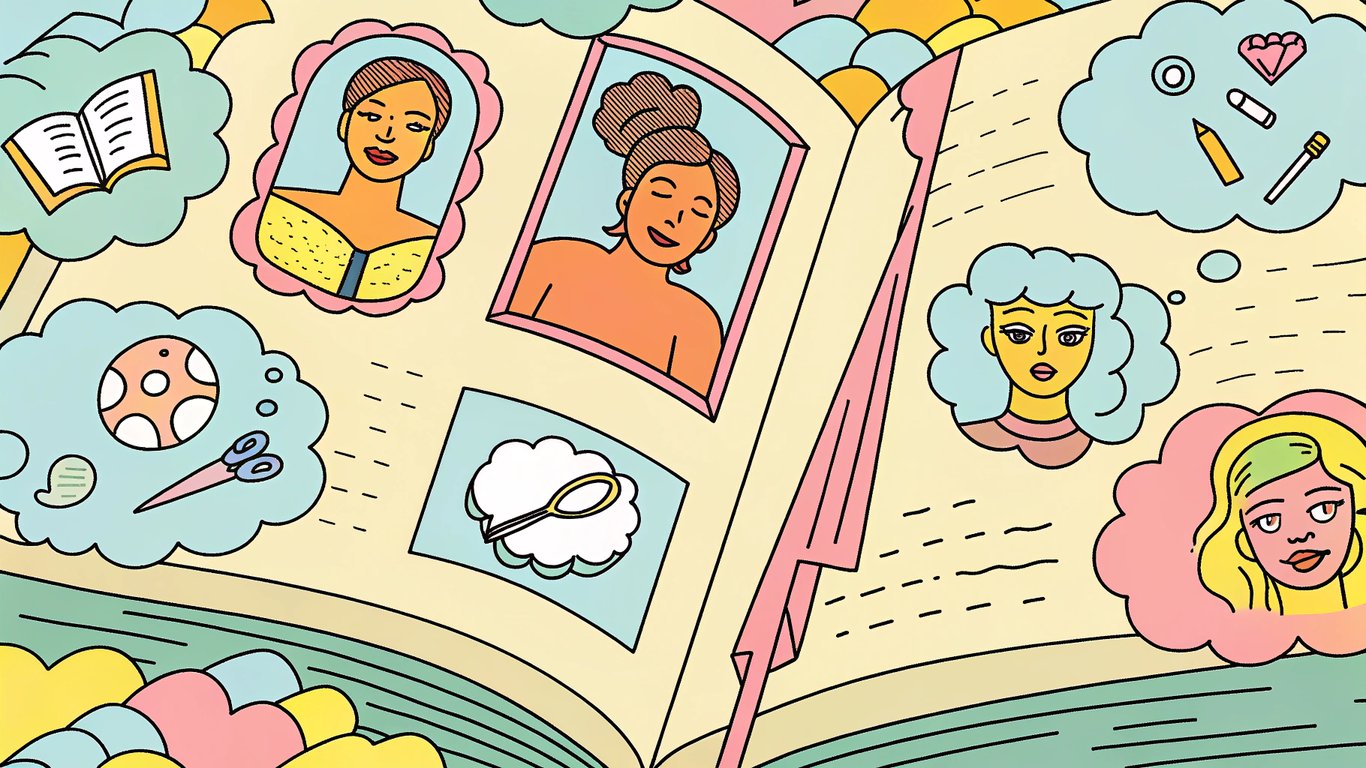 Conceptual image of educational content for med spas, showing a book with questions and icons for various content formats.