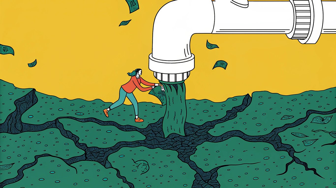 Illustration of a med spa business hitting a growth plateau, symbolized by a wall and leaking systems.