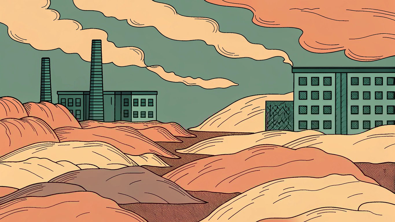 Illustration of a changing industry landscape, showing old methods giving way to new ones.