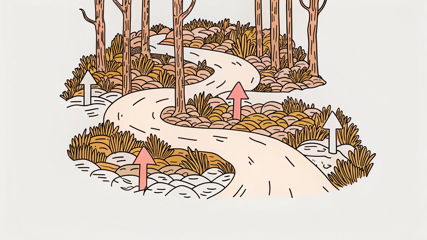A winding path through a forest, representing complex marketing challenges.
