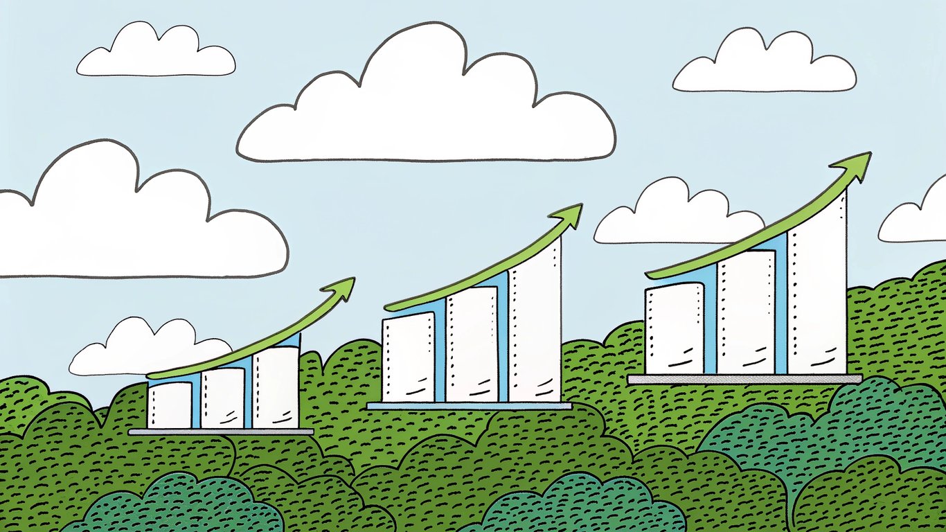 Three bar graphs showing different growth patterns over time for SEO, PPC, and social media marketing.